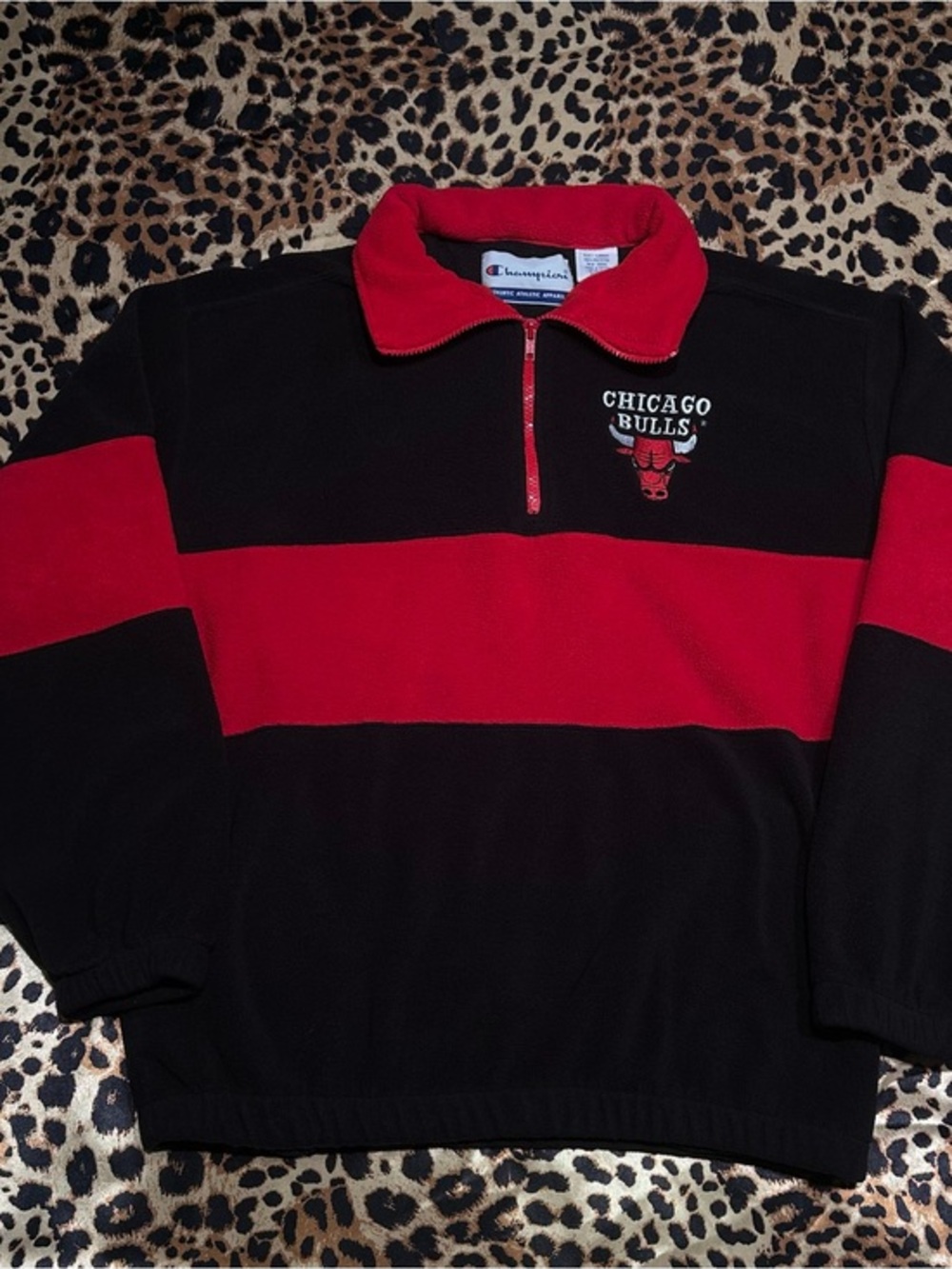 Vintage Champion Chicago Bulls Fleece 1/4 Zip Colorblock Pullover